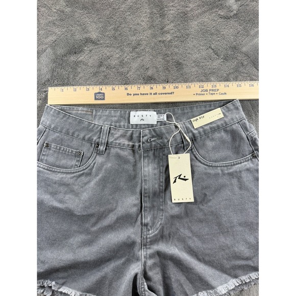 Rusty Womens High Rise Denim Shorts Grey Frayed Hem Size L NWT - Picture 3 of 4